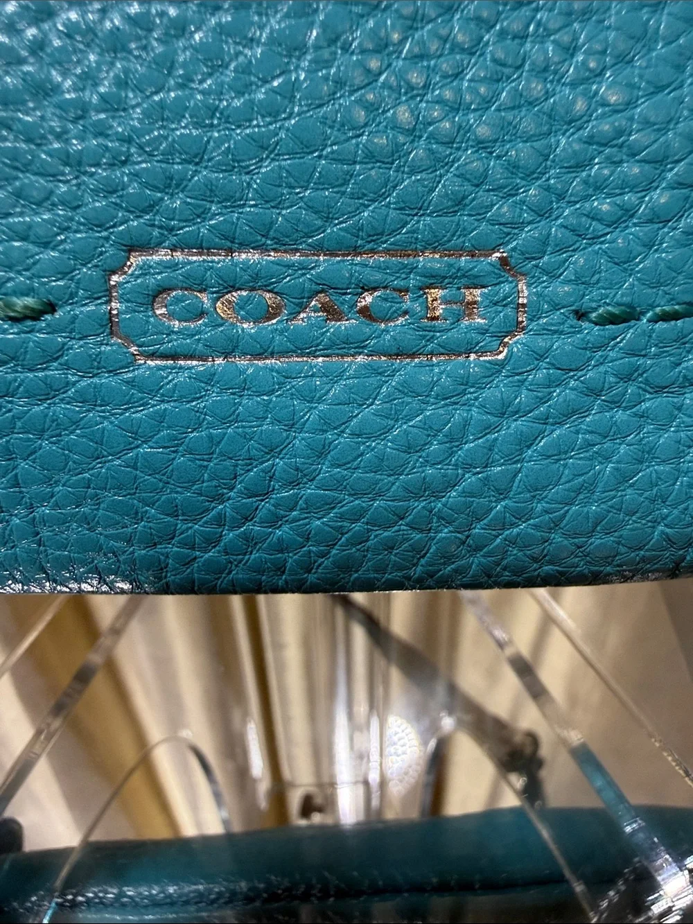 Coach Turquoise Leather Wristlet +  Scarf  + Charm, Silver Hardware